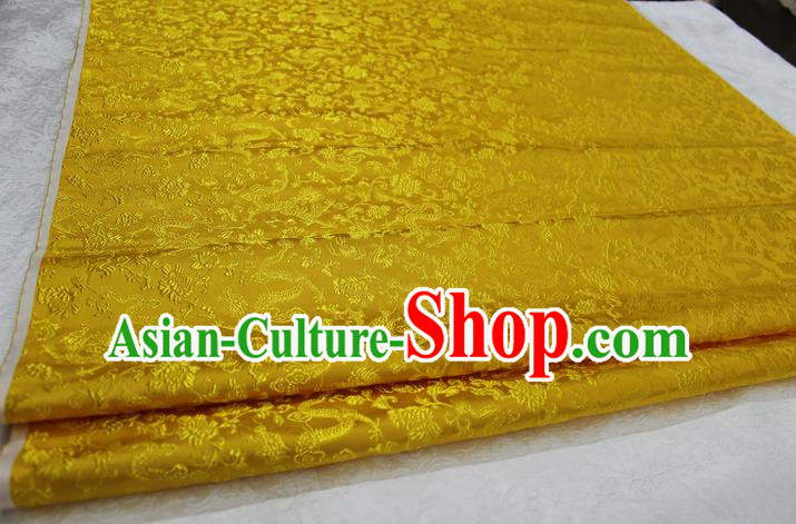 Chinese Traditional Wedding Clothing Cheongsam Yellow Brocade Ancient Costume Palace Dragons Pattern Satin Fabric Hanfu Material