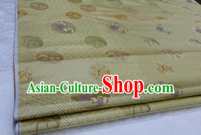 Chinese Traditional Wedding Clothing Tang Suit Yellow Brocade Ancient Costume Palace Plum Blossom Orchid Bamboo Chrysanthemum Pattern Satin Fabric Hanfu Material
