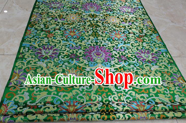 Chinese Traditional Ancient Costume Royal Palace Buddhism Lotus Pattern Mongolian Robe Green Brocade Tibetan Robe Satin Fabric Hanfu Material