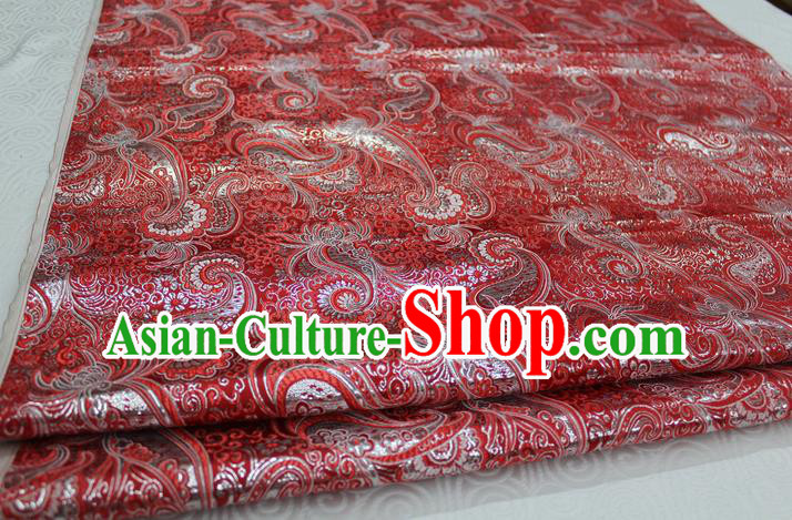 Chinese Traditional Ancient Costume Royal Palace Pattern Mongolian Robe Red Brocade Cheongsam Satin Fabric Hanfu Material