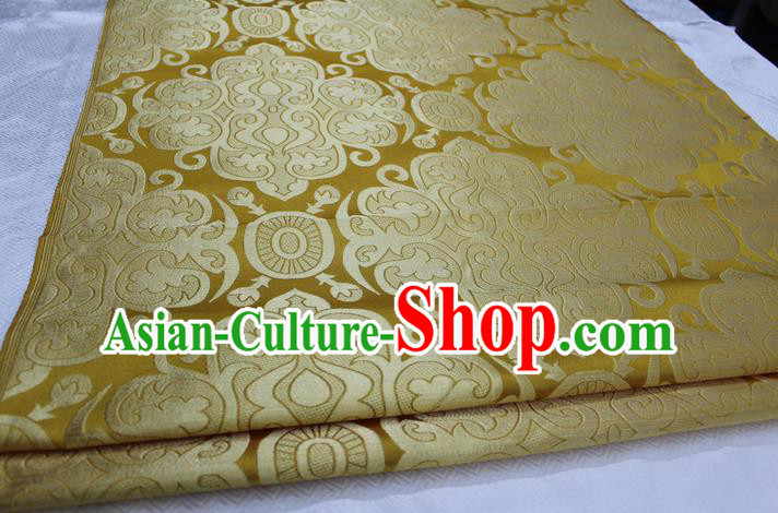 Chinese Traditional Ancient Costume Royal Palace Pattern Mongolian Robe Yellow Brocade Satin Fabric Hanfu Material