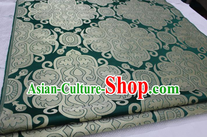 Chinese Traditional Ancient Costume Royal Palace Pattern Mongolian Robe Green Brocade Satin Fabric Hanfu Material