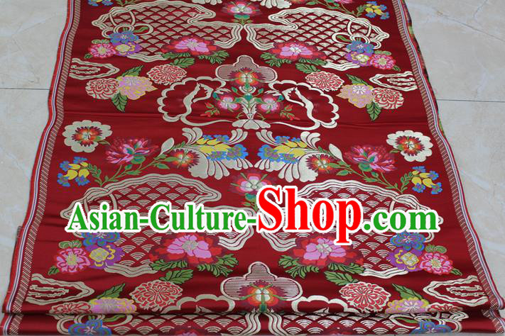 Chinese Traditional Ancient Costume Royal Palace Pattern Tibetan Robe Red Brocade Xiuhe Suit Wedding Dress Satin Fabric Hanfu Material