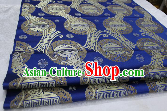 Chinese Traditional Ancient Costume Royal Palace Pattern Mongolian Robe Royalblue Brocade Satin Fabric Hanfu Material