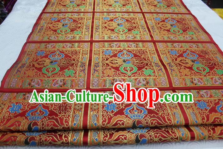 Chinese Traditional Ancient Wedding Costume Red Brocade Palace Buddhism Pattern Mongolian Robe Satin Fabric Hanfu Material