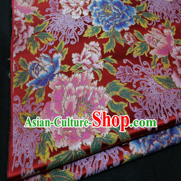 Chinese Traditional Ancient Wedding Costume Cheongsam Red Brocade Palace Peony Pattern Xiuhe Suit Satin Fabric Hanfu Material