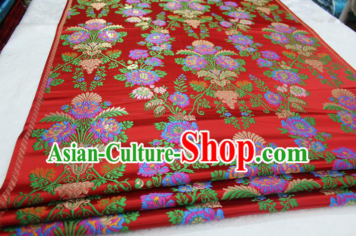 Chinese Traditional Ancient Wedding Costume Cheongsam Red Brocade Palace Pattern Xiuhe Suit Satin Fabric Hanfu Material