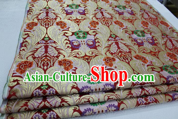 Chinese Traditional Ancient Costume Mongolian Robe Red Nanjing Brocade Palace Pattern Xiuhe Suit Satin Fabric Hanfu Material