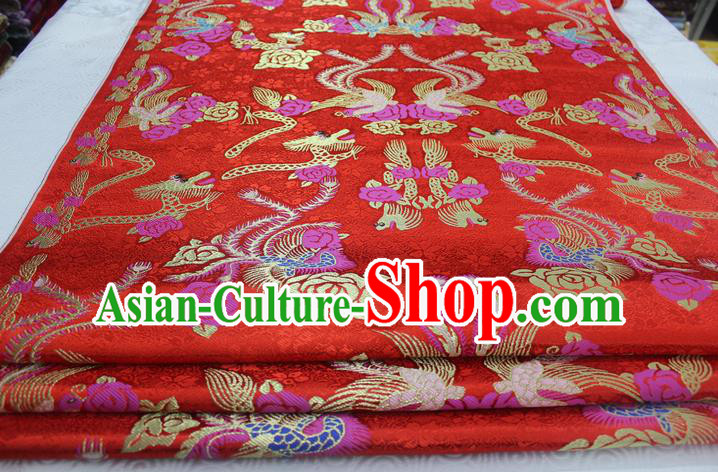 Chinese Traditional Wedding Clothing Palace Phoenix Pattern Xiuhe Suit Cheongsam Red Brocade Ancient Costume Satin Fabric Hanfu Material