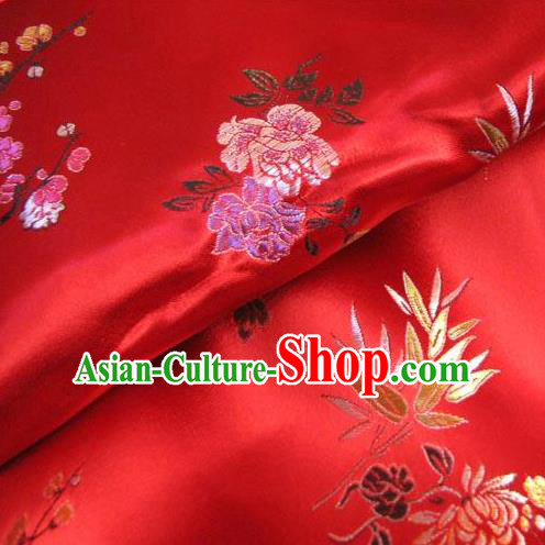 Chinese Traditional Royal Court Peony Pattern Purplish Red Brocade Ancient Costume Tang Suit Cheongsam Bourette Fabric Hanfu Material