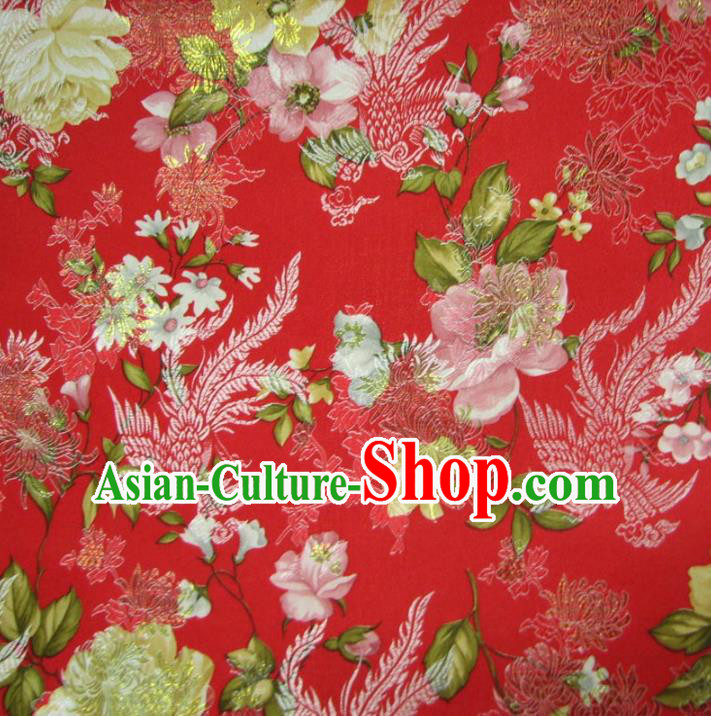 Chinese Traditional Royal Court Dragons Phoenix Peony Pattern Red Brocade Ancient Costume Tang Suit Cheongsam Bourette Fabric Hanfu Material
