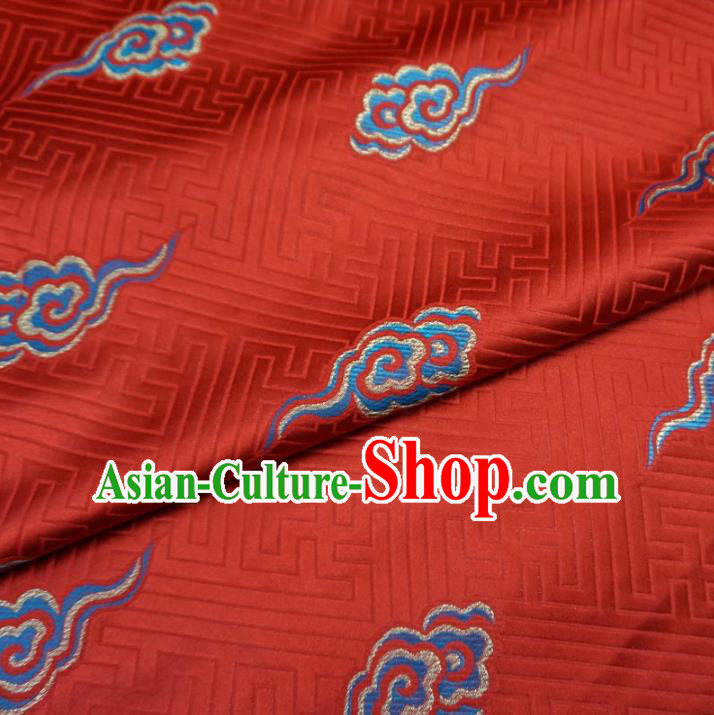 Chinese Traditional Royal Court Dragons Cloud Pattern Red Brocade Ancient Costume Tang Suit Cheongsam Bourette Fabric Hanfu Material