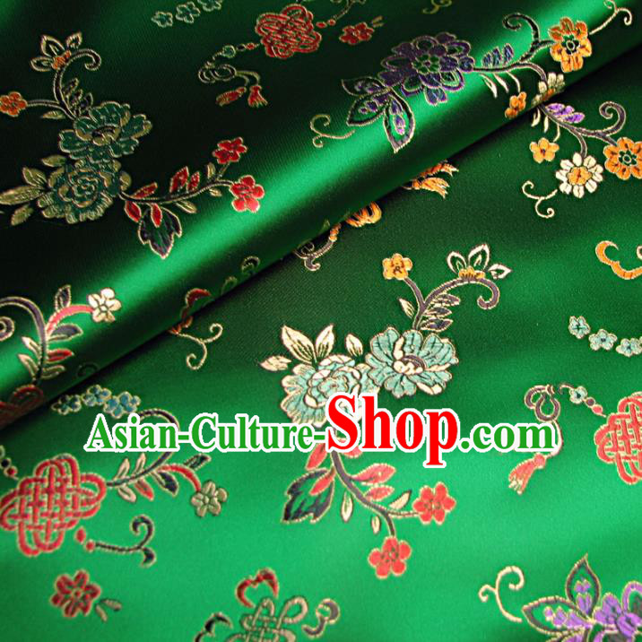 Chinese Traditional Royal Court Chinese Knots Pattern Green Brocade Ancient Costume Tang Suit Cheongsam Bourette Fabric Hanfu Material