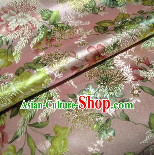 Chinese Traditional Royal Court Peony Pattern Pink Brocade Ancient Costume Tang Suit Cheongsam Bourette Fabric Hanfu Material