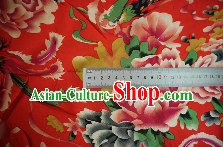 Chinese Traditional Royal Court Peony Pattern Red Cotton Fabric Ancient Costume Tang Suit Cheongsam Hanfu Material