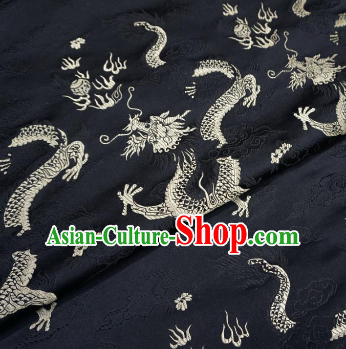 Chinese Traditional Royal Court Dragons Pattern Black Brocade Fabric Ancient Costume Tang Suit Cheongsam Hanfu Material