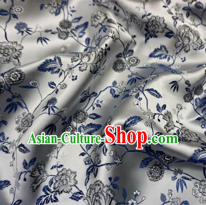 Chinese Traditional Clothing Royal Court Pattern Tang Suit White Brocade Ancient Costume Cheongsam Satin Fabric Hanfu Material