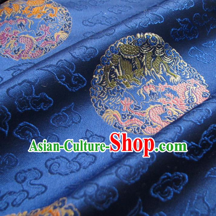 Chinese Traditional Clothing Royal Court Round DragonsPattern Tang Suit Blue Brocade Ancient Costume Cheongsam Satin Fabric Hanfu Material