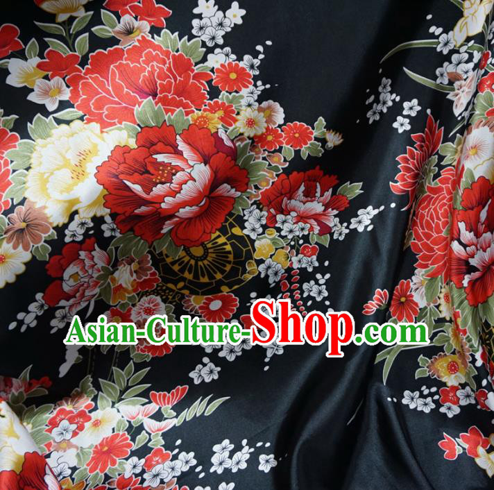 Chinese Traditional Clothing Royal Court Pattern Tang Suit Black Brocade Ancient Costume Cheongsam Satin Fabric Hanfu Material