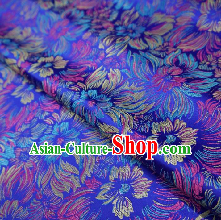 Chinese Traditional Royal Court Flowers Pattern Blue Brocade Xiuhe Suit Fabric Ancient Costume Tang Suit Cheongsam Hanfu Material