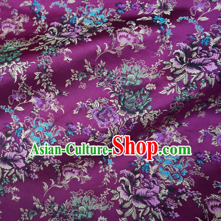 Chinese Traditional Royal Court Printing Flowers Purple Brocade Xiuhe Suit Fabric Ancient Costume Tang Suit Cheongsam Hanfu Material