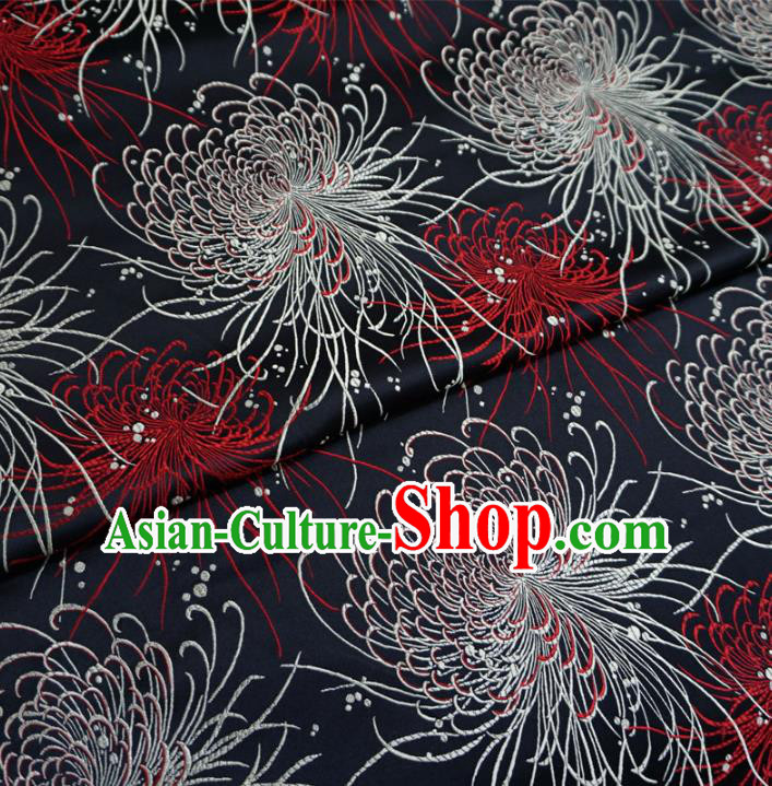 Chinese Traditional Royal Court Chrysanthemum Pattern Black Brocade Xiuhe Suit Fabric Ancient Costume Tang Suit Cheongsam Hanfu Material