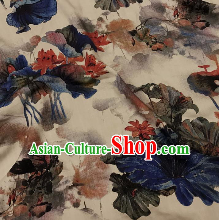 Chinese Traditional Royal Court Printing Lotus Pattern Brocade Xiuhe Suit Fabric Ancient Costume Tang Suit Cheongsam Hanfu Material