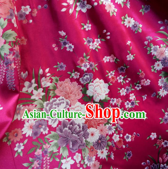 Chinese Traditional Royal Court Printing Flowers Pattern Rosy Brocade Xiuhe Suit Fabric Ancient Costume Tang Suit Cheongsam Hanfu Material