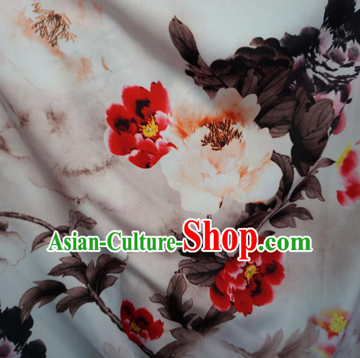 Chinese Traditional Royal Court Printing Flowers Pattern White Brocade Xiuhe Suit Fabric Ancient Costume Tang Suit Cheongsam Hanfu Material