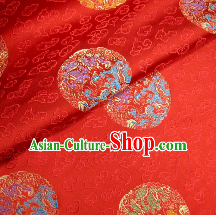 Chinese Traditional Royal Court Round Dragon Pattern Red Brocade Xiuhe Suit Fabric Ancient Costume Tang Suit Cheongsam Hanfu Material