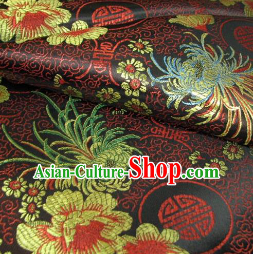 Chinese Traditional Royal Court Chrysanthemum Pattern Black Brocade Xiuhe Suit Fabric Ancient Costume Tang Suit Cheongsam Hanfu Material