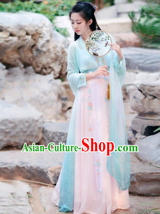 Traditional Chinese Tang Dynasty Palace Lady Fairy Princess Hanfu Embroidered Costume for Women