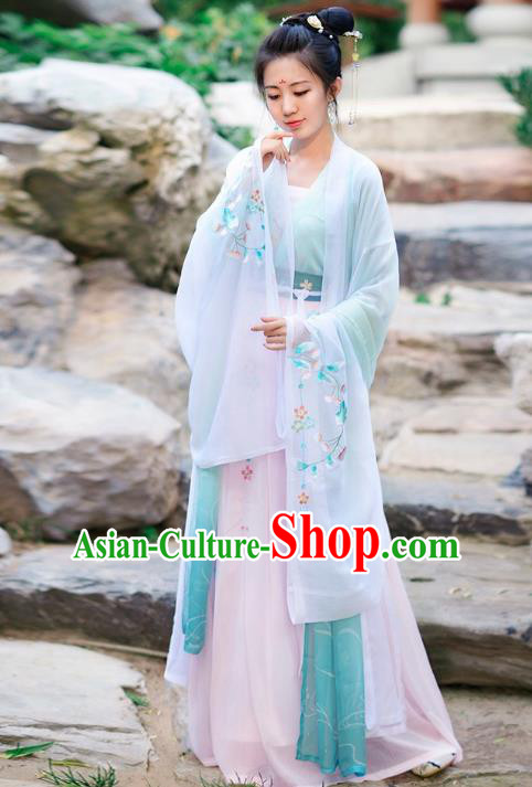 Traditional Chinese Tang Dynasty Palace Lady Wide Sleeve Cloak Hanfu Embroidered Costume for Women