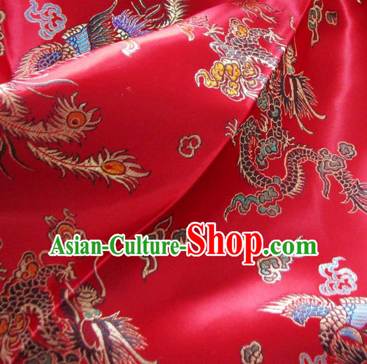 Chinese Traditional Royal Palace Dragon Phoenix Pattern Design Red Brocade Xiuhe Suit Fabric Ancient Costume Tang Suit Cheongsam Hanfu Material