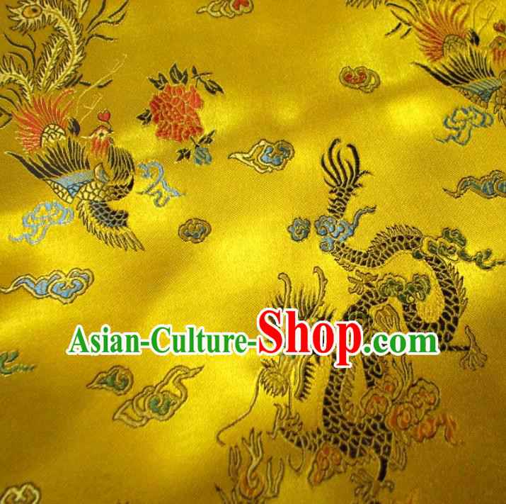 Chinese Traditional Royal Palace Dragon Phoenix Pattern Design Yellow Brocade Xiuhe Suit Fabric Ancient Costume Tang Suit Cheongsam Hanfu Material