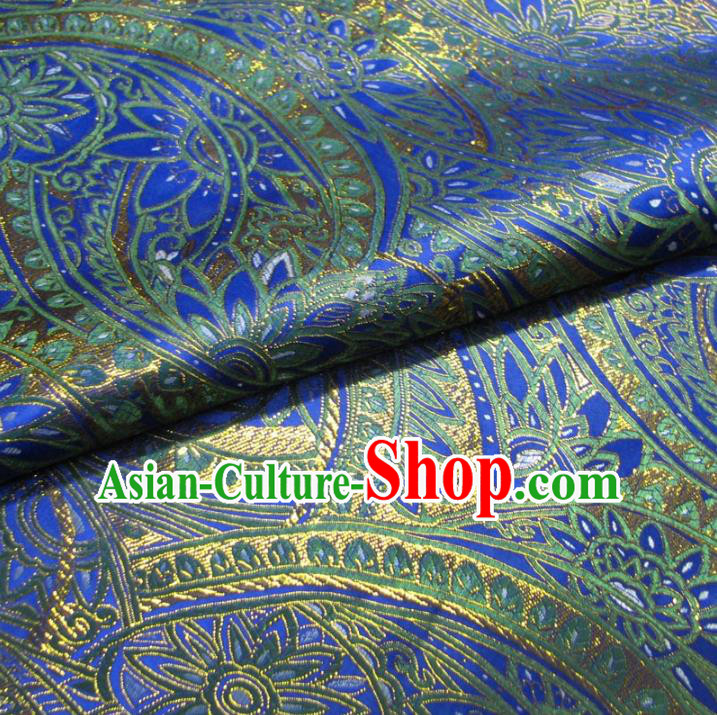 Chinese Traditional Royal Palace Pattern Design Blue Brocade Mongolian Robe Fabric Ancient Costume Tang Suit Cheongsam Hanfu Material