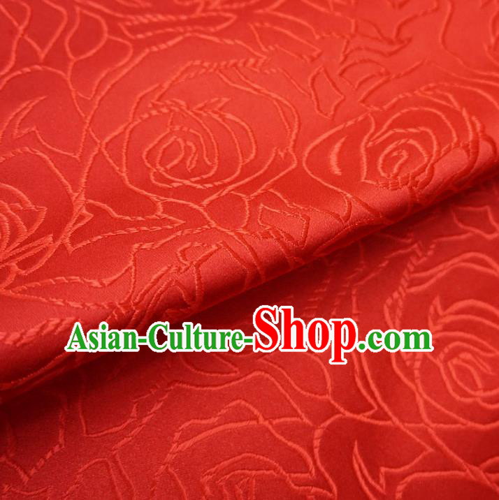 Chinese Traditional Royal Palace Rose Pattern Design Red Brocade Mongolian Robe Fabric Ancient Costume Tang Suit Cheongsam Hanfu Material