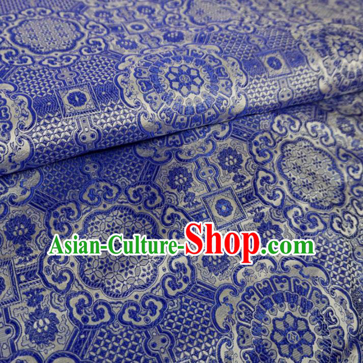 Chinese Traditional Royal Palace Pattern Design Blue Brocade Mongolian Robe Fabric Ancient Costume Tang Suit Cheongsam Hanfu Material