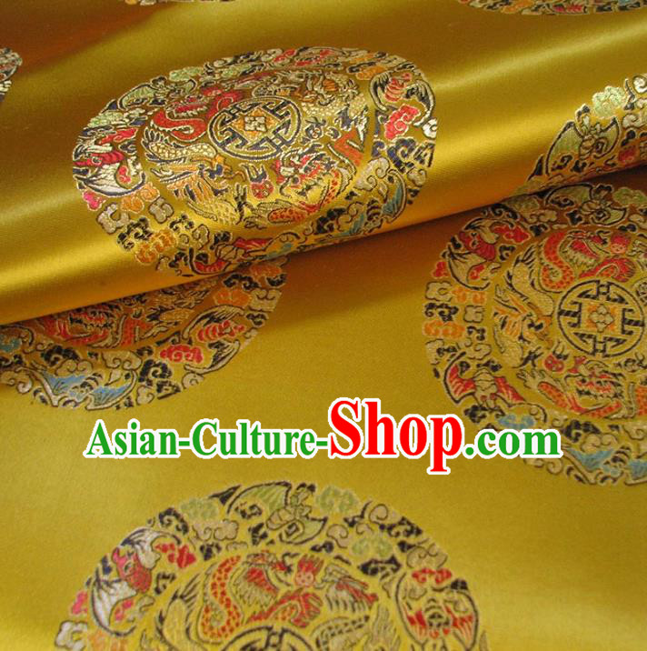 Chinese Traditional Royal Palace Dragons Pattern Design Yellow Brocade Mongolian Robe Fabric Ancient Costume Tang Suit Cheongsam Hanfu Material