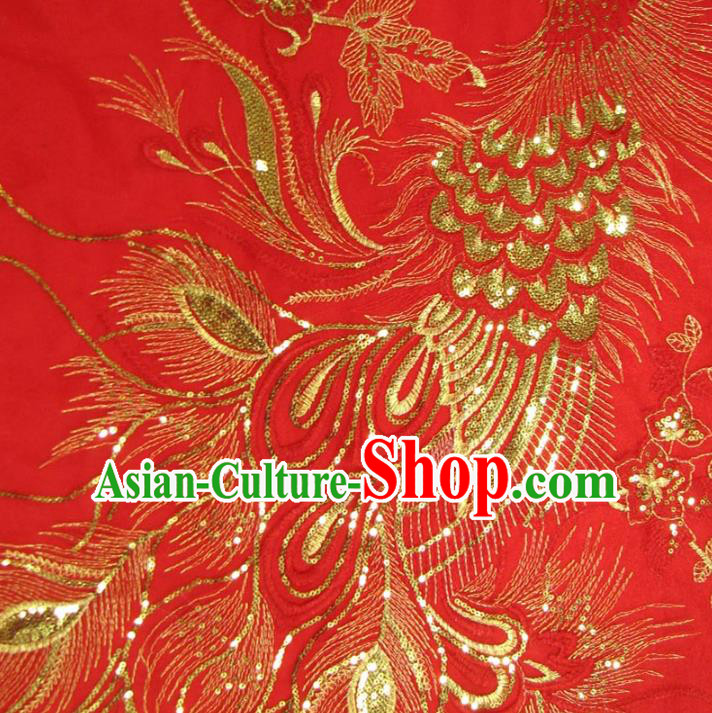 Chinese Traditional Royal Palace Phoenix Pattern Design Red Brocade Fabric Ancient Costume Tang Suit Cheongsam Hanfu Material