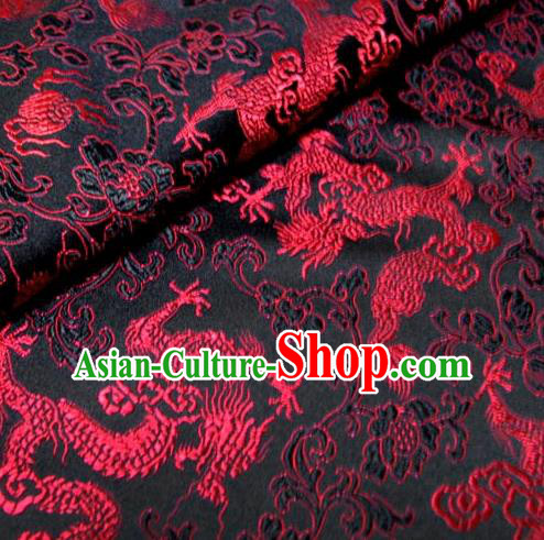 Chinese Traditional Royal Palace Dragons Design Hanfu Black Brocade Fabric Ancient Costume Tang Suit Cheongsam Material