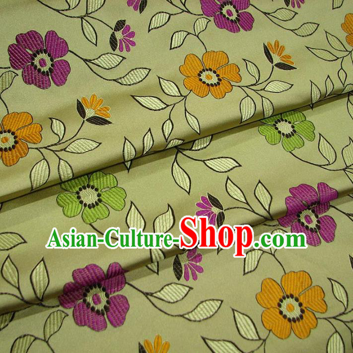 Chinese Traditional Palace Flowers Pattern Hanfu Yellow Brocade Mongolian Robe Fabric Ancient Costume Tang Suit Cheongsam Material