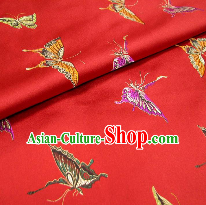 Chinese Traditional Palace Butterfly Pattern Hanfu Red Brocade Fabric Ancient Costume Tang Suit Cheongsam Material