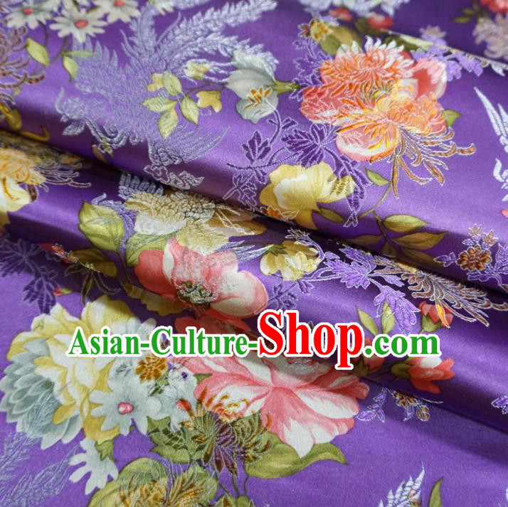 Chinese Traditional Printing Peony Flowers Pattern Hanfu Purple Brocade Fabric Ancient Costume Tang Suit Cheongsam Material