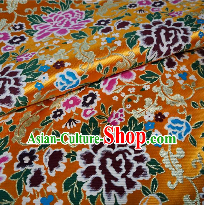 Chinese Traditional Palace Peony Pattern Hanfu Yellow Brocade Fabric Ancient Costume Tang Suit Cheongsam Material