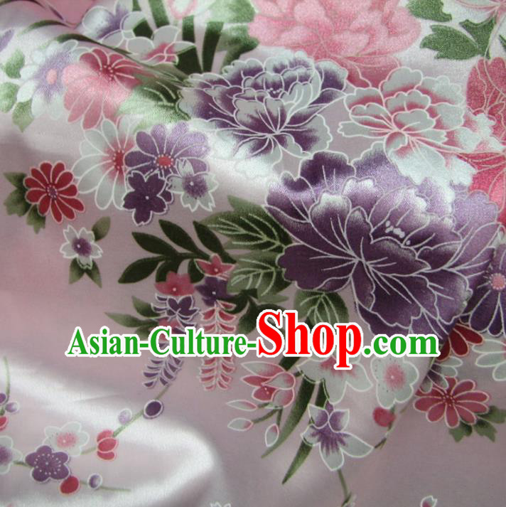 Chinese Traditional Palace Printing Peony Hanfu Pink Brocade Fabric Ancient Costume Tang Suit Cheongsam Material