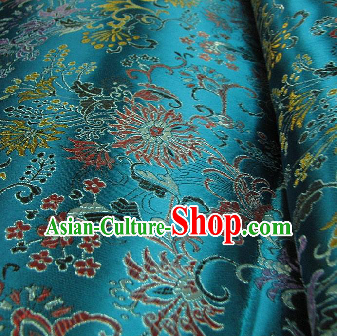 Chinese Traditional Palace Pattern Design Hanfu Blue Brocade Fabric Ancient Costume Tang Suit Cheongsam Material