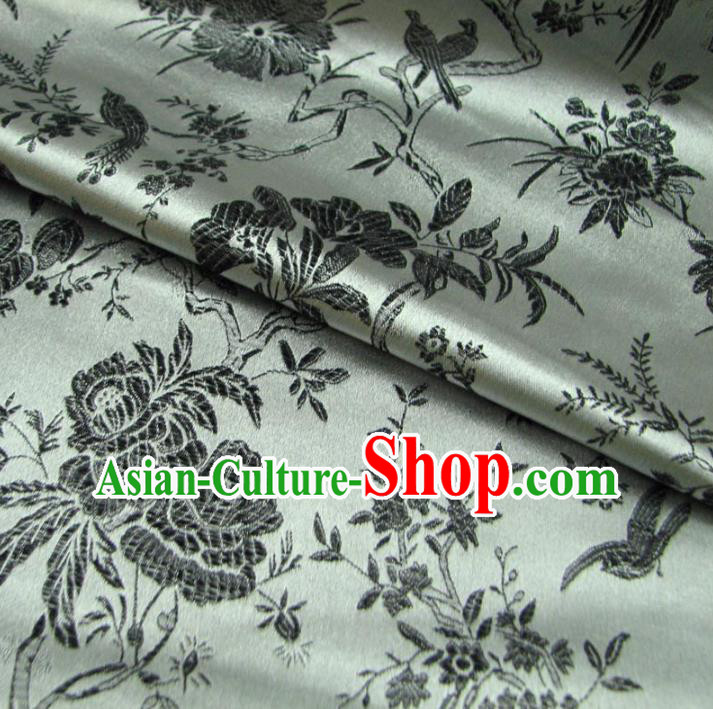 Chinese Traditional Palace Flowers Pattern Design Hanfu Grey Brocade Fabric Ancient Costume Tang Suit Cheongsam Material