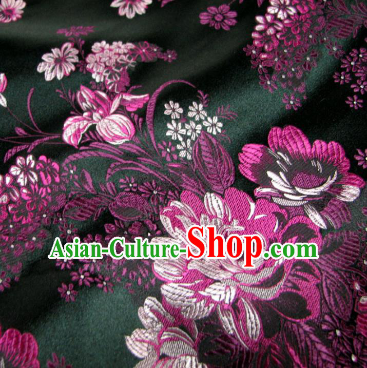 Chinese Traditional Palace Flowers Pattern Design Hanfu Black Brocade Fabric Ancient Costume Tang Suit Cheongsam Material