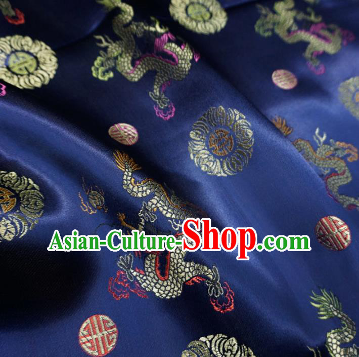 Chinese Traditional Palace Dragons Pattern Design Hanfu Navy Brocade Fabric Ancient Costume Tang Suit Cheongsam Material